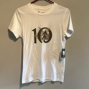 tentree White Short Sleeve Tee with Green and Purple Logo